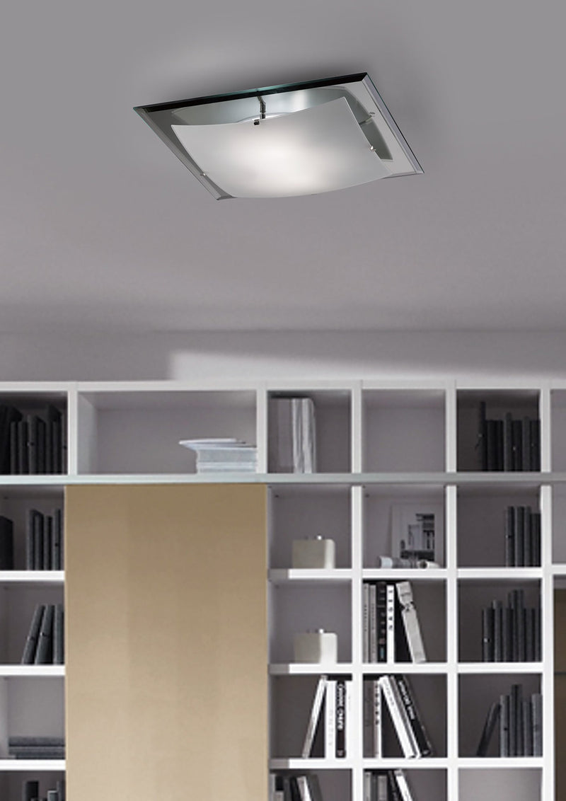 Deco Brooklyn Ceiling, 420mm Square, 3 Light E27 Frosted/Smoked Mirror • D0016