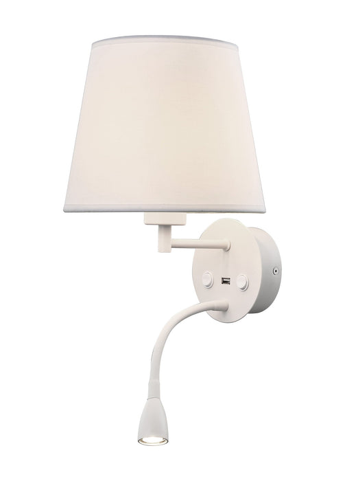Mantra Fusion M6091 Caicos Wall + Reading Light with USB Charger, 1 x E27 (Max 20W) + 3W LED, 3000K, 210lm LED, Individually Switched, White, 3yrs Warranty • M6091