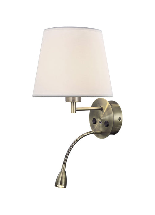 Mantra Fusion M6093 Caicos Wall + Reading Light with USB Charger, 1 x E27 (Max 20W) + 3W LED, 3000K, 210lm LED, Individually Switched, Antique Brass, 3yrs Warranty • M6093