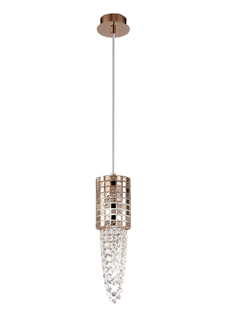 Diyas  Camden Single Pendant 1 Light G9 Rose Gold/Mosaic Glass/Crystal • IL31623