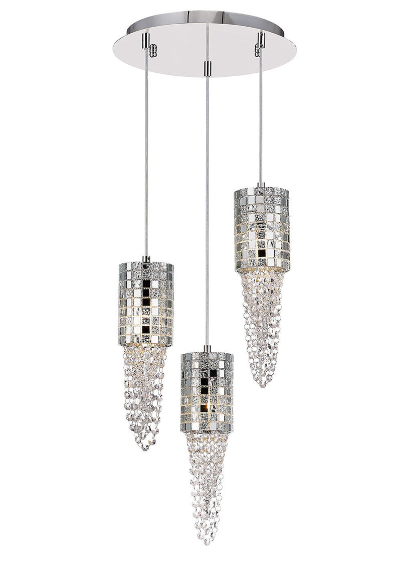 Diyas  Camden Pendant 3 Light G9 Round Polished Chrome/Mosaic Glass/Crystal • IL31624