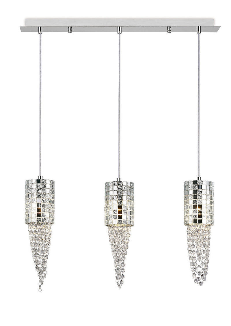 Diyas  Camden Linear Pendant 3 Light G9 Line Polished Chrome, Mosaic Glass, Crystal • IL31625