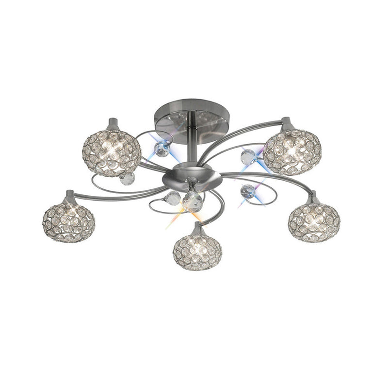 Diyas Cara Semi Ceiling 5 Light G9 Satin Nickel/Crystal • IL30935