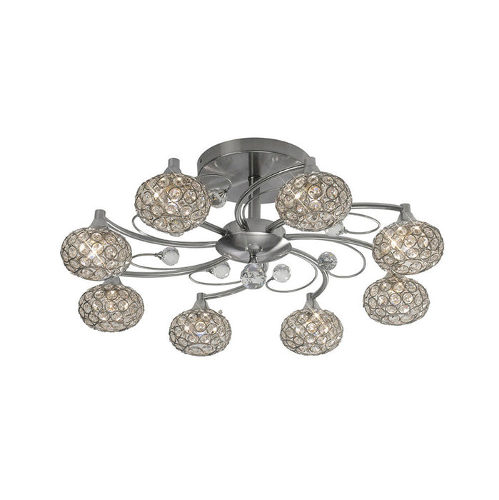 Diyas Cara Semi Ceiling 8 Light G9 Satin Nickel/Crystal • IL30938