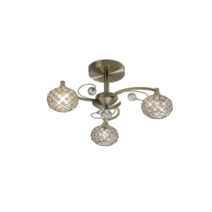 Diyas Cara Semi Ceiling 3 Light G9 Antique Brass/Crystal • IL30943