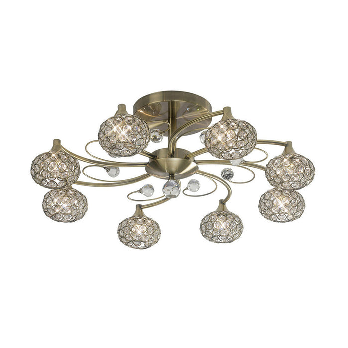 Diyas Cara Semi Ceiling 8 Light G9 Antique Brass/Crystal • IL30948