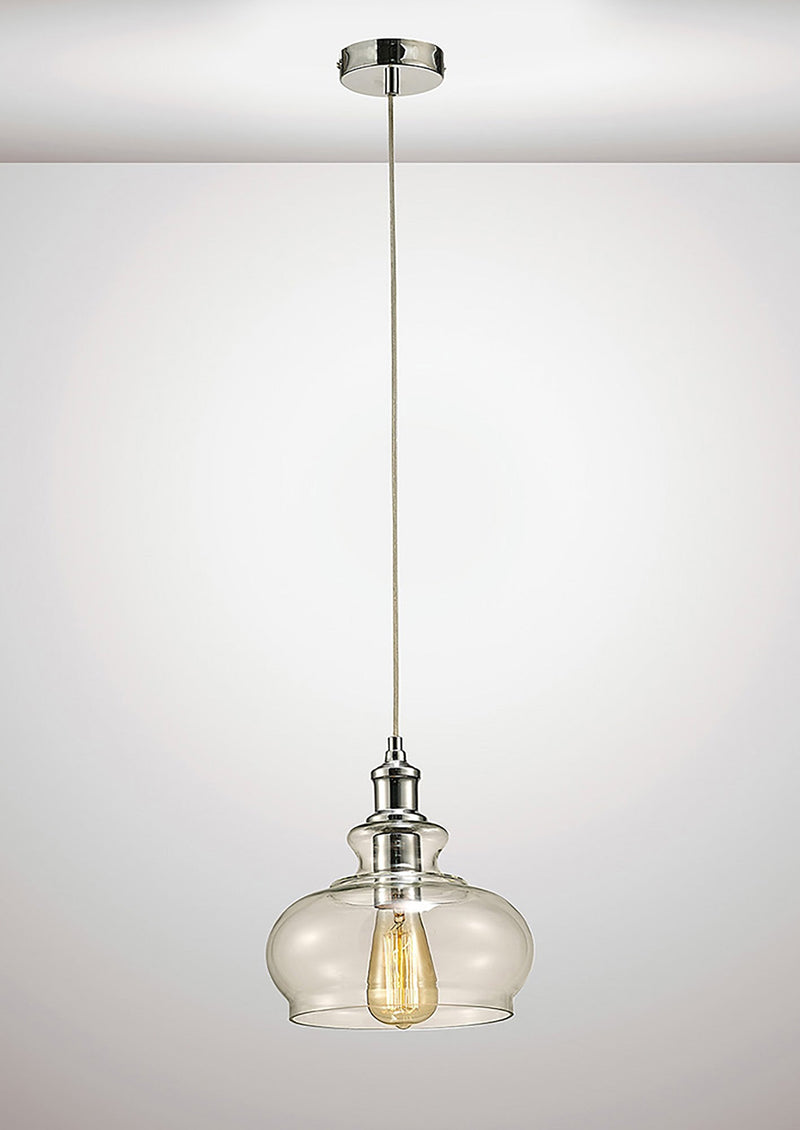 Deco Carla Single Pendant 1 Light E27 Polished Chrome/Clear Glass • D0116