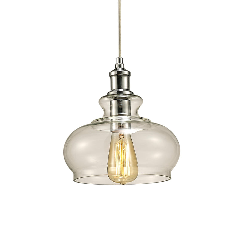 Deco Carla Single Pendant 1 Light E27 Polished Chrome/Clear Glass • D0116