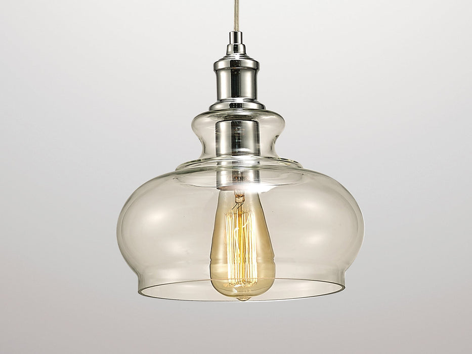 Deco Carla Single Pendant 1 Light E27 Polished Chrome/Clear Glass • D0116