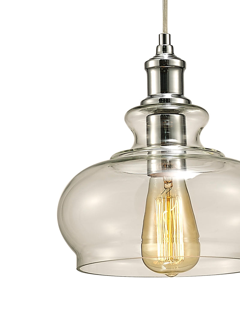 Deco Carla Single Pendant 1 Light E27 Polished Chrome/Clear Glass • D0116