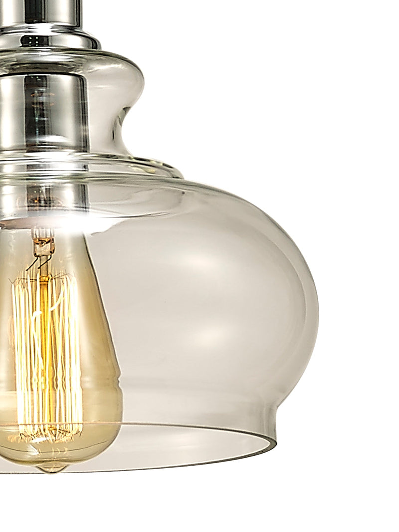 Deco Carla Single Pendant 1 Light E27 Polished Chrome/Clear Glass • D0116