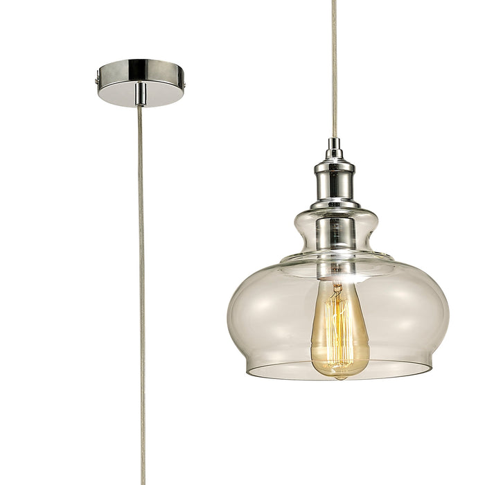 Deco Carla Single Pendant 1 Light E27 Polished Chrome/Clear Glass • D0116