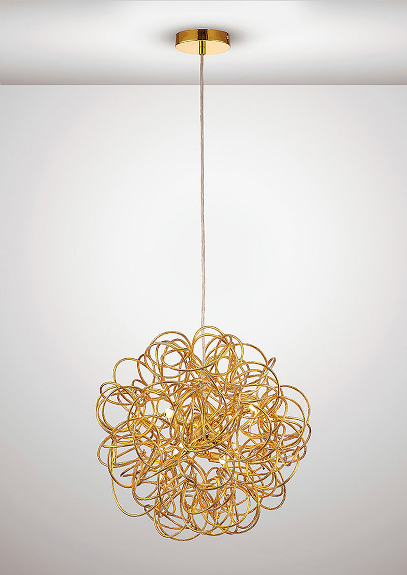 Deco Cassidy Pendant Round Interwinding Aluminium 6 Light G9 Gold • D0091