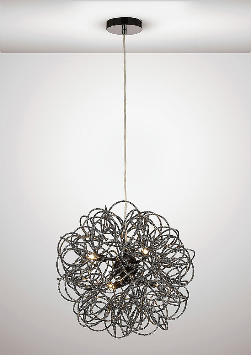 Deco Cassidy Pendant Round Interwinding Aluminium 6 Light G9 Black • D0093