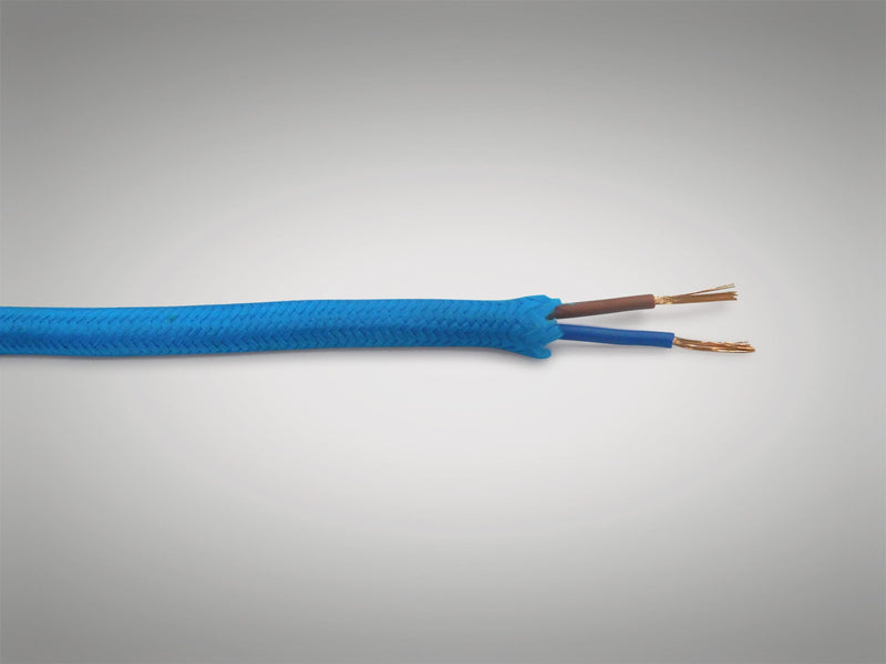 Deco Cavo 1m Blue Braided 2 Core 0.75mm Cable VDE Approved (qty ordered will be supplied as one continuous length) • D0196