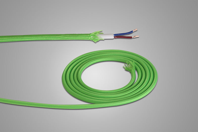 Deco Cavo 1m Lime Green Braided 2 Core 0.75mm Cable VDE Approved (qty ordered will be supplied as one continuous length) • D0197