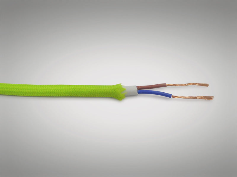 Deco Cavo 1m Lime Green Braided 2 Core 0.75mm Cable VDE Approved (qty ordered will be supplied as one continuous length) • D0197