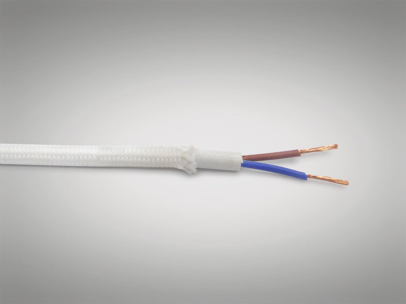 Deco Cavo 1m White Braided 2 Core 0.75mm Cable VDE Approved (qty ordered will be supplied as one continuous length) • D0199