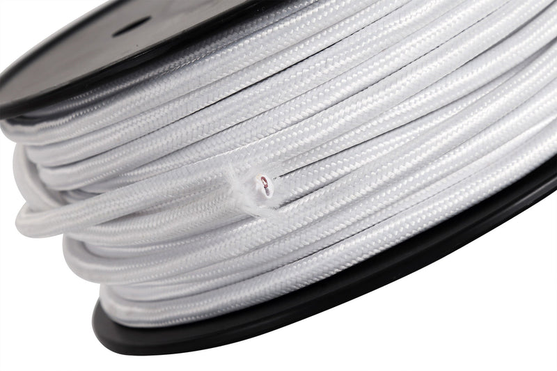 Deco Cavo 1m White Braided 2 Core 0.75mm Cable VDE Approved (qty ordered will be supplied as one continuous length) • D0199