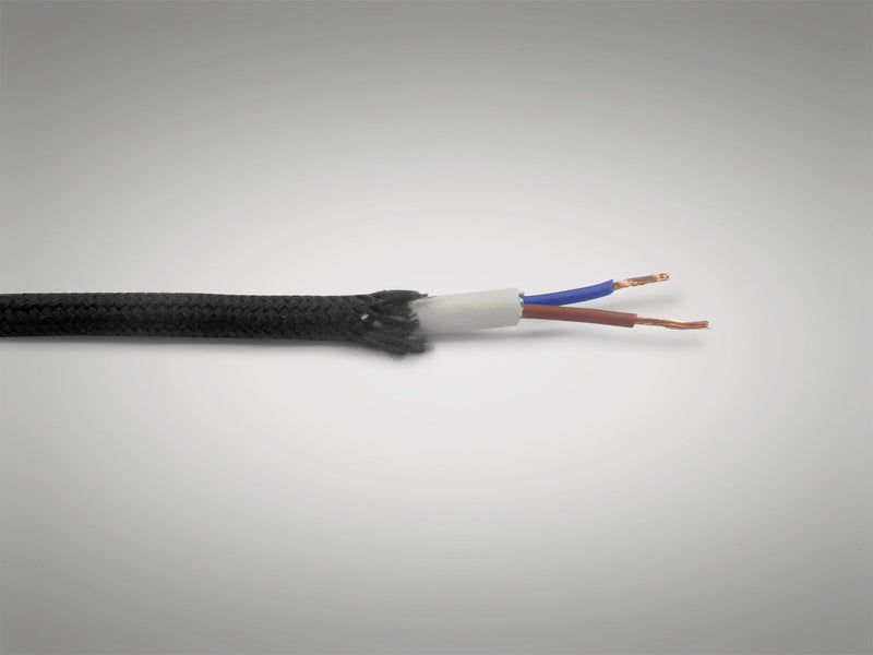 Deco Cavo 1m Black Braided 2 Core 0.75mm Cable VDE Approved (qty ordered will be supplied as one continuous length) • D0200