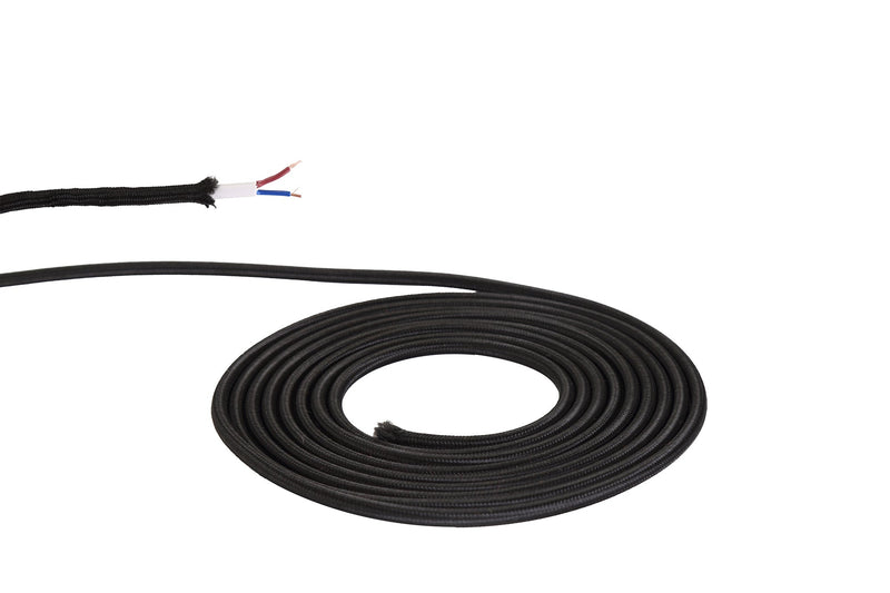 Deco Cavo 1m Black Braided 2 Core 0.75mm Cable VDE Approved (qty ordered will be supplied as one continuous length) • D0200