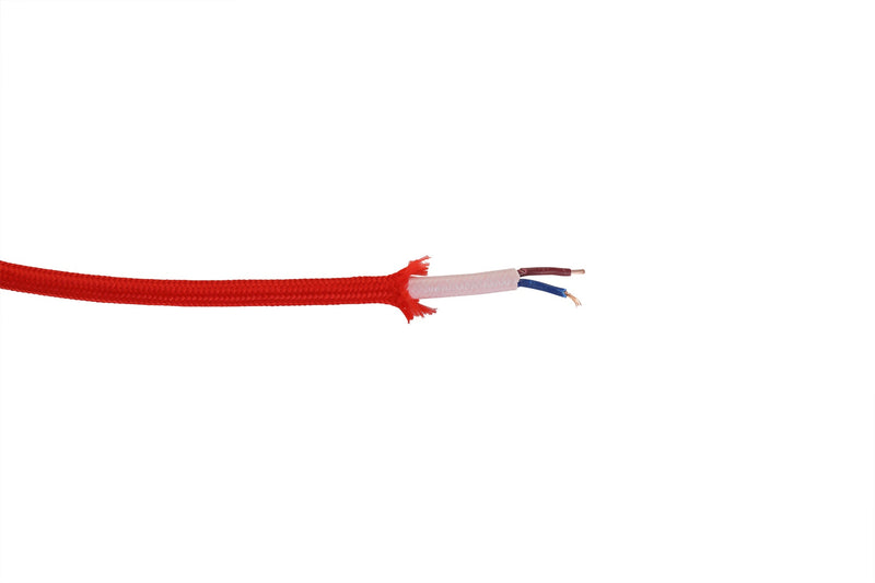 Deco Cavo 1m Red Braided 2 Core 0.75mm Cable VDE Approved (qty ordered will be supplied as one continuous length) • D0201