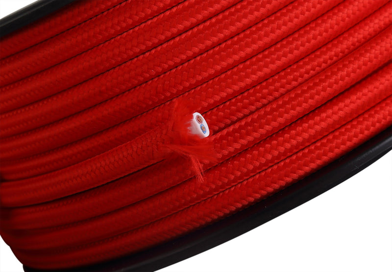 Deco Cavo 1m Red Braided 2 Core 0.75mm Cable VDE Approved (qty ordered will be supplied as one continuous length) • D0201