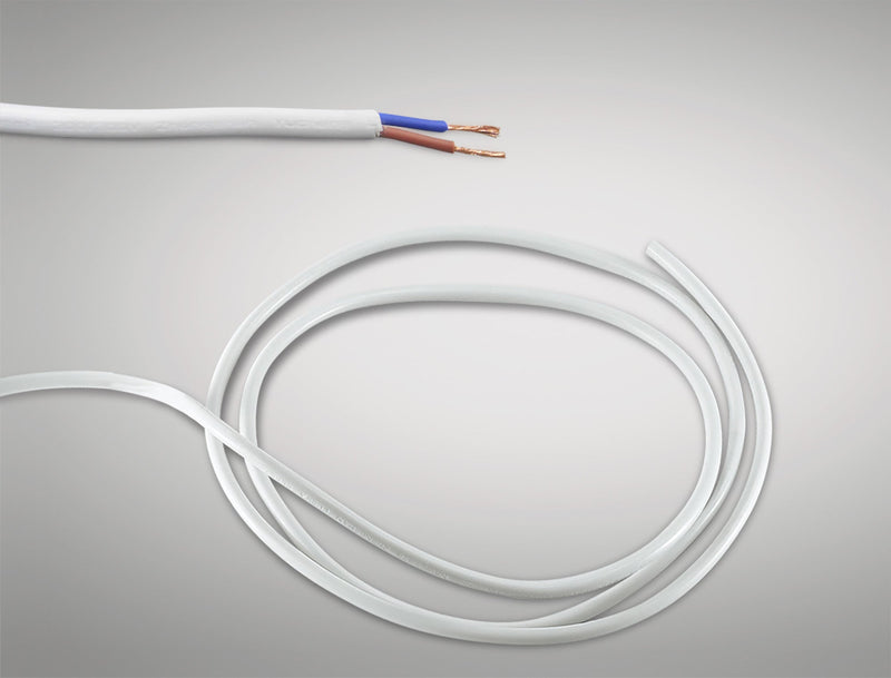 Deco Cavo 1m White PVC 2 Core 0.75mm Cable VDE Approved (qty ordered will be supplied as one continuous length) • D0204