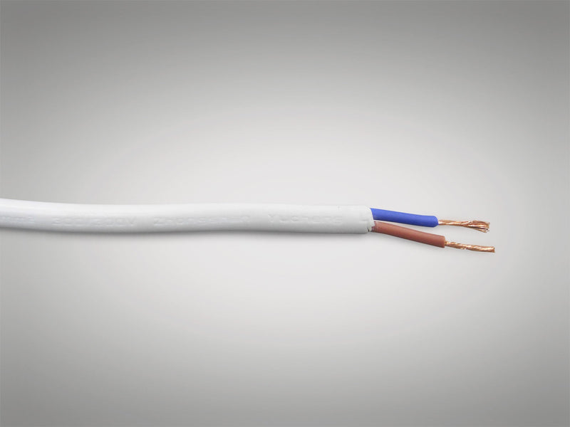 Deco Cavo 1m White PVC 2 Core 0.75mm Cable VDE Approved (qty ordered will be supplied as one continuous length) • D0204