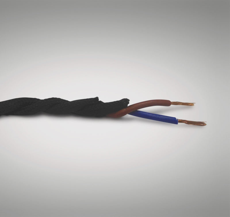 Deco Cavo 1m Black Braided Twisted 2 Core 0.75mm Cable VDE Approved (qty ordered will be supplied as one continuous length) • D0241