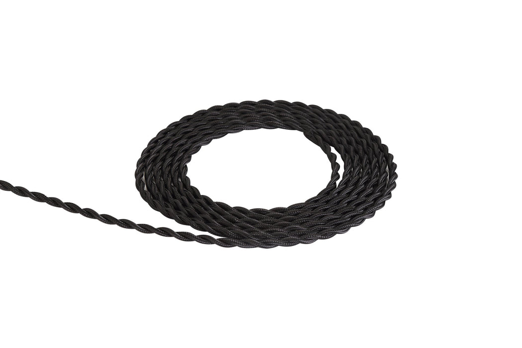 Deco Cavo 1m Black Braided Twisted 2 Core 0.75mm Cable VDE Approved (qty ordered will be supplied as one continuous length) • D0241