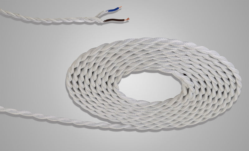 Deco Cavo 1m White Braided Twisted 2 Core 0.75mm Cable VDE Approved (qty ordered will be supplied as one continuous length) • D0242