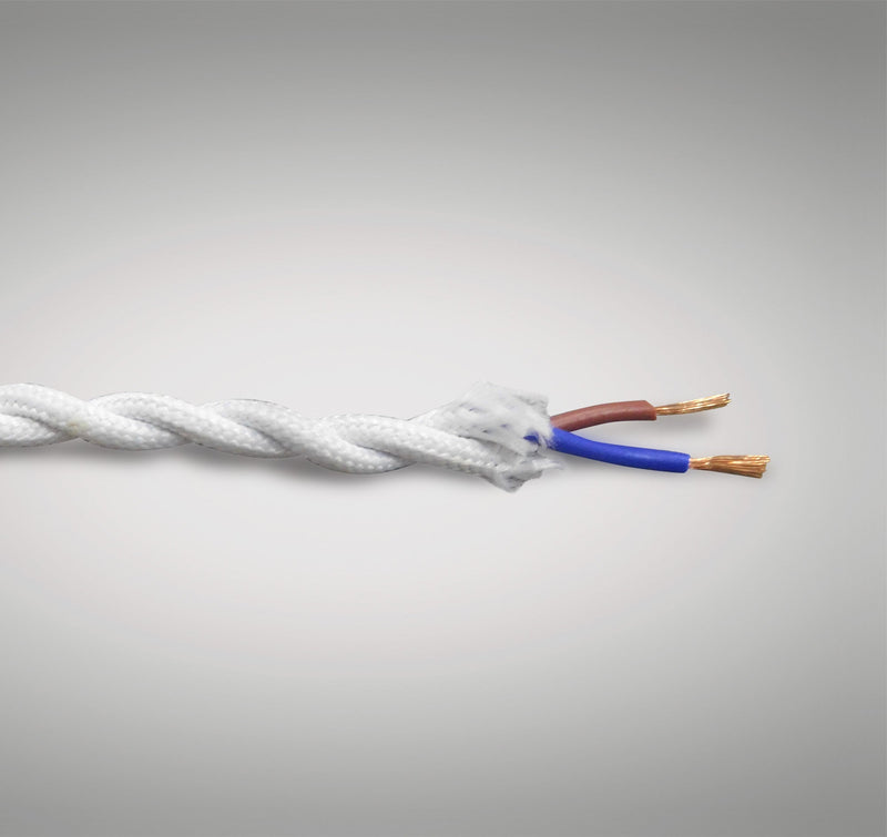 Deco Cavo 1m White Braided Twisted 2 Core 0.75mm Cable VDE Approved (qty ordered will be supplied as one continuous length) • D0242