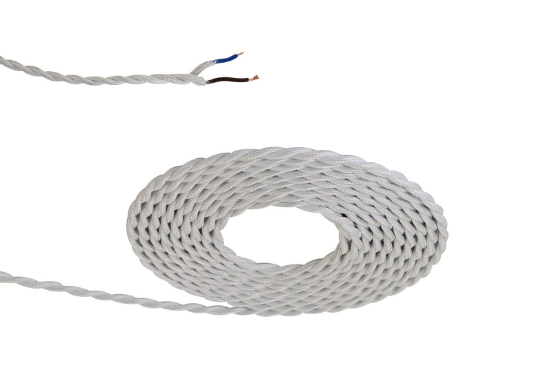 Deco Cavo 1m White Braided Twisted 2 Core 0.75mm Cable VDE Approved (qty ordered will be supplied as one continuous length) • D0242