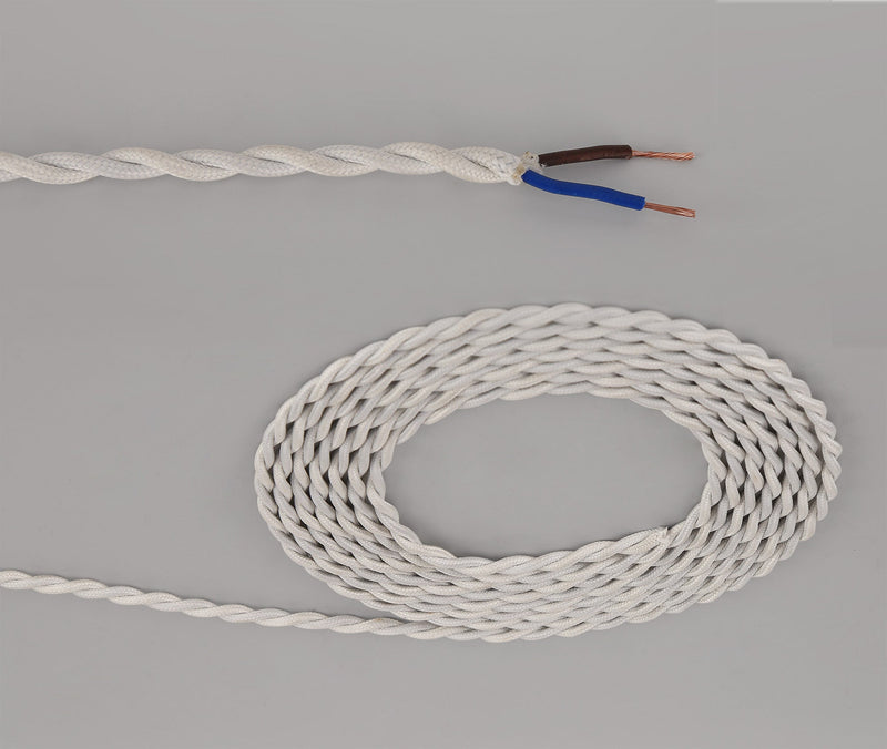 Deco Cavo 1m Cream Braided Twisted 2 Core 0.75mm Cable VDE Approved (qty ordered will be supplied as one continuous length) • D0243
