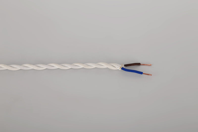 Deco Cavo 1m Cream Braided Twisted 2 Core 0.75mm Cable VDE Approved (qty ordered will be supplied as one continuous length) • D0243