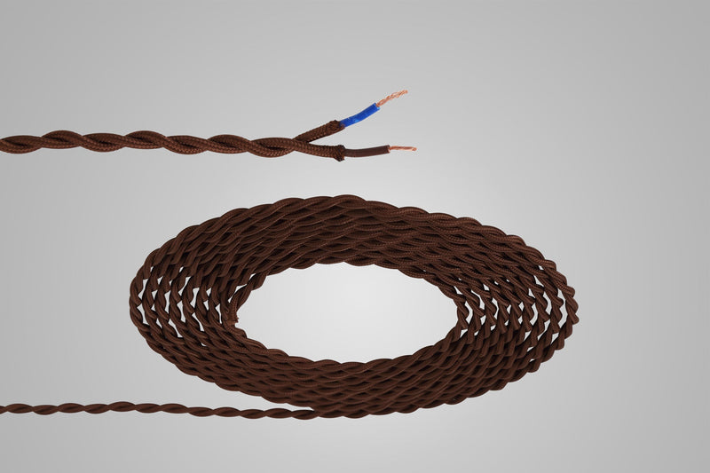 Deco Cavo 1m Brown Braided Twisted 2 Core 0.75mm Cable VDE Approved (qty ordered will be supplied as one continuous length) • D0244