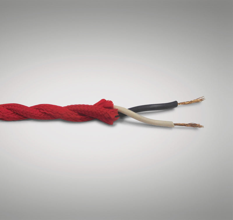 Deco Cavo 1m Red Braided Twisted 2 Core 0.75mm Cable VDE Approved (qty ordered will be supplied as one continuous length) • D0247