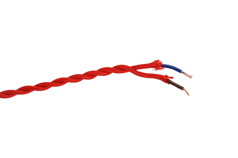 Deco Cavo 1m Red Braided Twisted 2 Core 0.75mm Cable VDE Approved (qty ordered will be supplied as one continuous length) • D0247