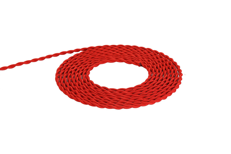 Deco Cavo 1m Red Braided Twisted 2 Core 0.75mm Cable VDE Approved (qty ordered will be supplied as one continuous length) • D0247