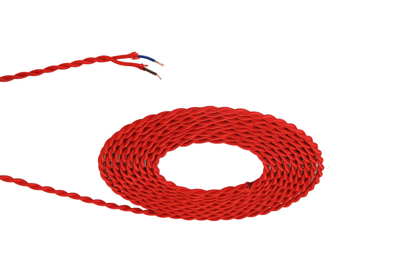 Deco Cavo 1m Red Braided Twisted 2 Core 0.75mm Cable VDE Approved (qty ordered will be supplied as one continuous length) • D0247