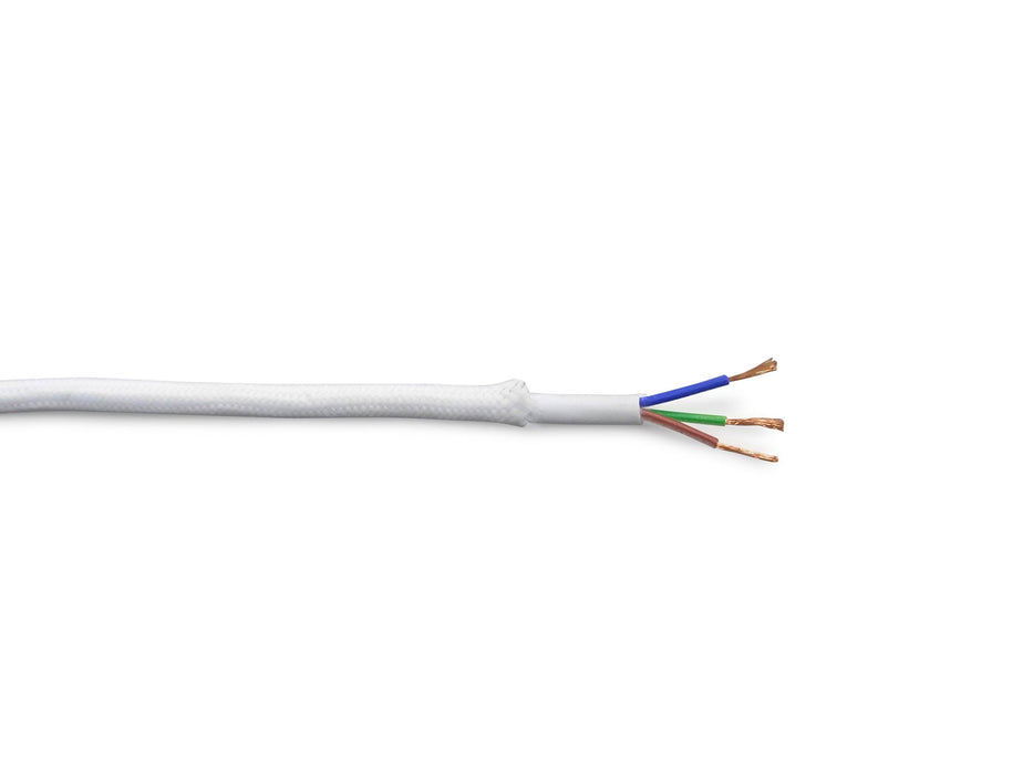 Deco Cavo 1m White Braided 3 Core 0.75mm Cable VDE Approved (qty ordered will be supplied as one continuous length) • D0423