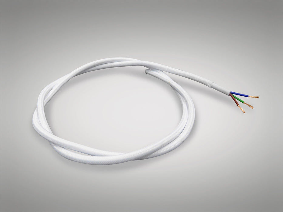 Deco Cavo 1m White Braided 3 Core 0.75mm Cable VDE Approved (qty ordered will be supplied as one continuous length) • D0423