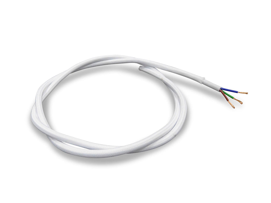 Deco Cavo 1m White Braided 3 Core 0.75mm Cable VDE Approved (qty ordered will be supplied as one continuous length) • D0423