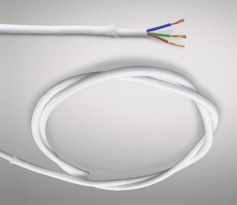 Deco Cavo 1m White Braided 3 Core 0.75mm Cable VDE Approved (qty ordered will be supplied as one continuous length) • D0423