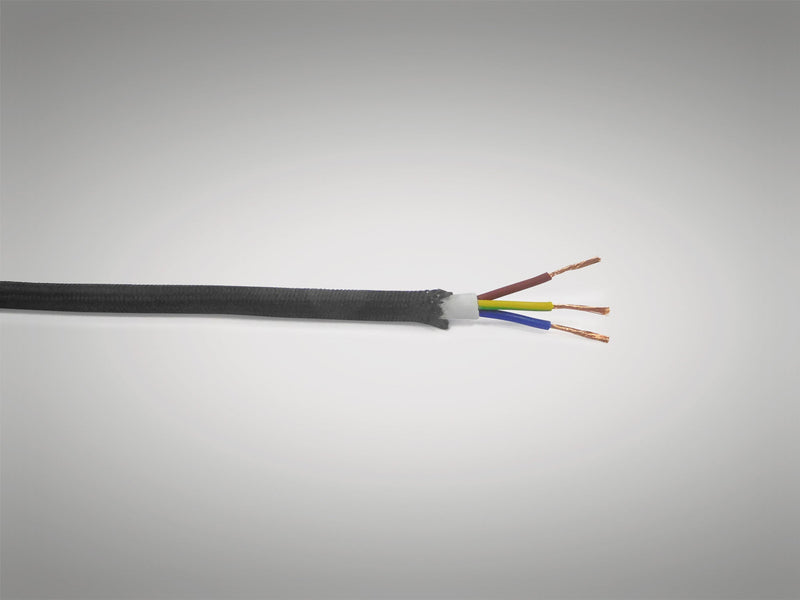 Deco Cavo 1m Black Braided 3 Core 0.75mm Cable VDE Approved (qty ordered will be supplied as one continuous length) • D0424