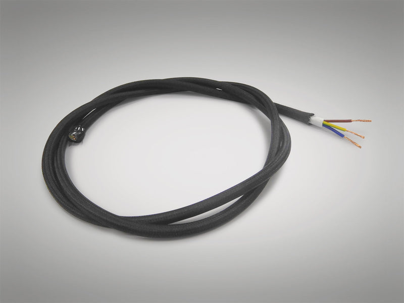Deco Cavo 1m Black Braided 3 Core 0.75mm Cable VDE Approved (qty ordered will be supplied as one continuous length) • D0424