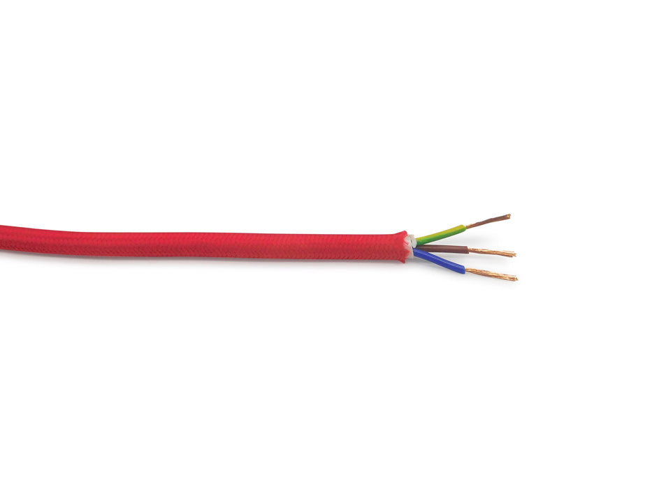 Deco Cavo 1m Red Braided 3 Core 0.75mm Cable VDE Approved (qty ordered will be supplied as one continuous length) • D0425