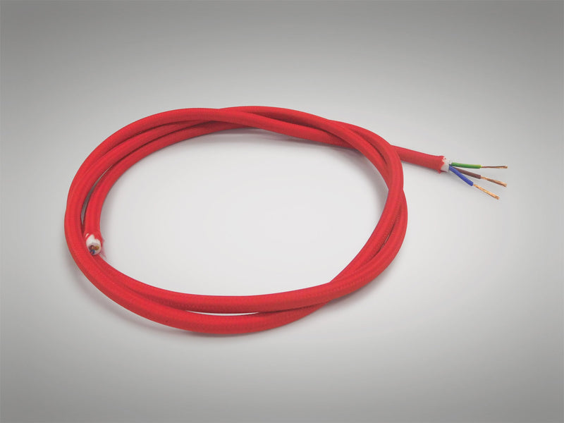 Deco Cavo 1m Red Braided 3 Core 0.75mm Cable VDE Approved (qty ordered will be supplied as one continuous length) • D0425