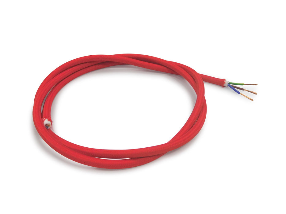 Deco Cavo 1m Red Braided 3 Core 0.75mm Cable VDE Approved (qty ordered will be supplied as one continuous length) • D0425